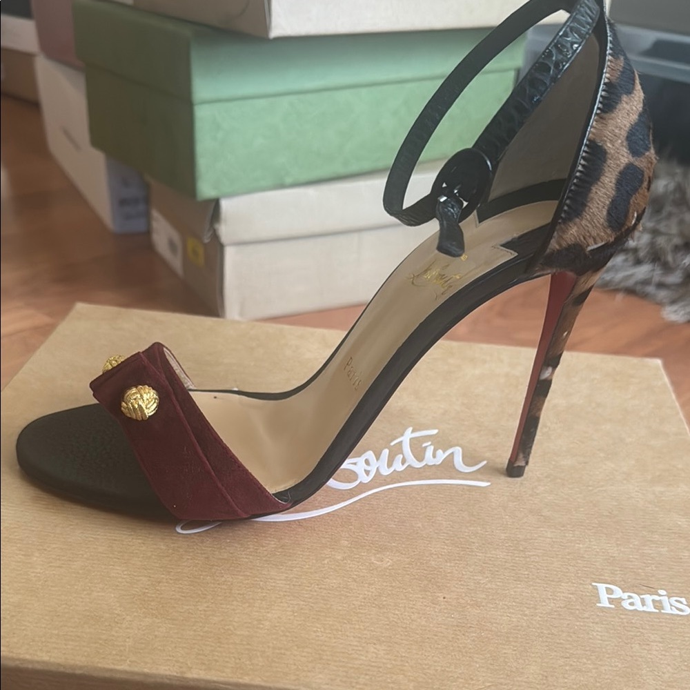 Christian Louboutin Red and Brown Velvet Heels